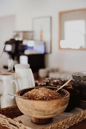 a bowl of food sitting on a counter in a kitchen at Les Roches Brunes in Collioure