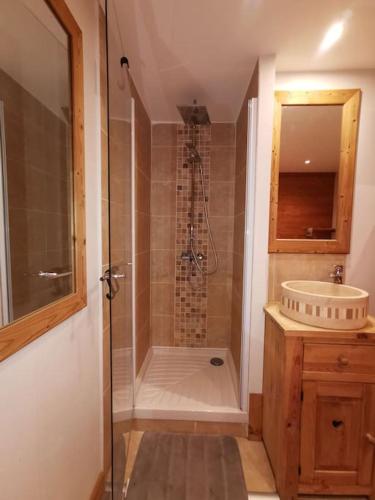 une salle de bain avec douche et lavabo dans l'établissement Sérac A5B5, à Val Thorens