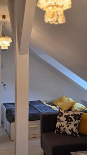 a room with two beds and a couch in it at Studio - Café Princ pod Hradem, KLIMA, WiFi in Šternberk