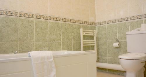 a bathroom with a toilet and a bath tub at The Pier Hotel in Eastbourne