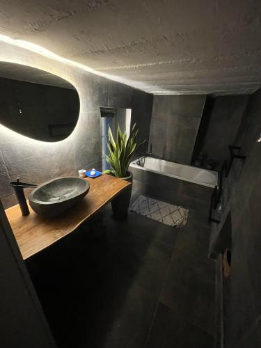 une salle de bain avec un lavabo et une baignoire dans l'établissement Appart 110m2 quartier médiéval, à Clermont-Ferrand