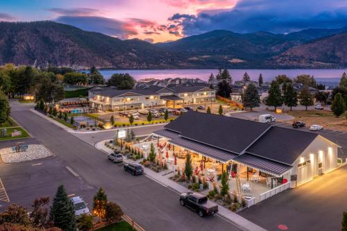 an aerial view of a building with a parking lot at The Lodge Lake Chelan in Manson