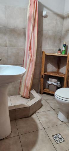 un baño con lavabo e inodoro en Rincon del Sur, en El Bolsón