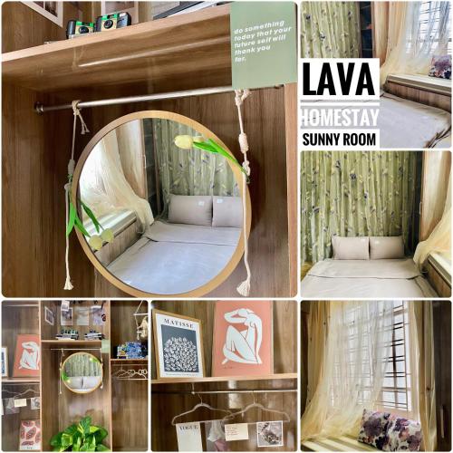 a collage of pictures of a room with a bed and a mirror at Lava Homestay Hải Phòng in Hai Phong