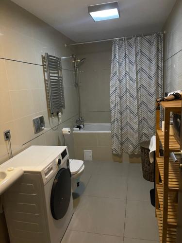a bathroom with a sink and a toilet and a tub at Pentahouse Mountain Belle Vue in Poiana Brasov