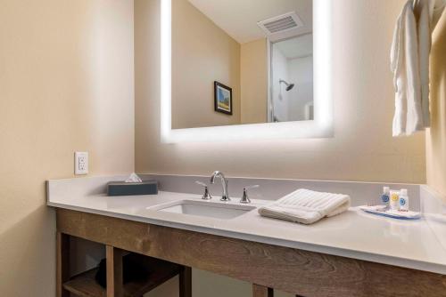a bathroom with a sink and a mirror at Comfort Inn & Suites Downtown near University in Tuscaloosa