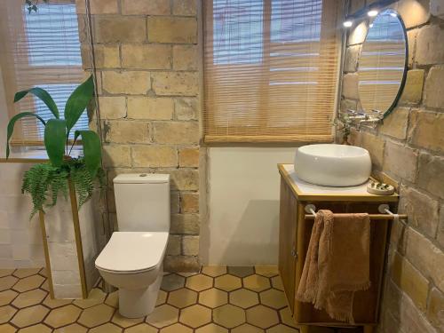 a bathroom with a toilet and a sink at Loft con patio en la zona de tapas Pet Friendly in Logroño