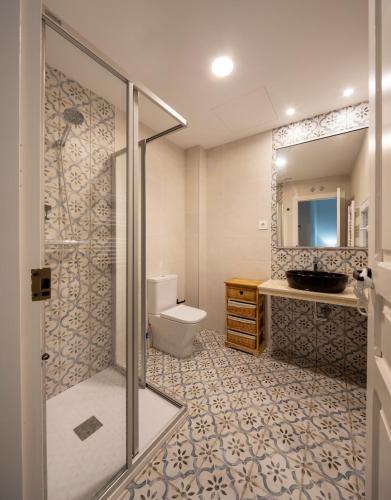 a bathroom with a shower and a toilet and a sink at Vultus - CatedralHomes in Ávila
