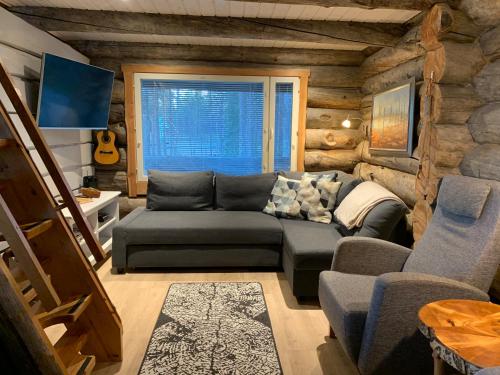 Χώρος καθιστικού στο Kaupinpirtti, Ylläs, Äkäslompolo, , Lapland - Silver Log Cabin with Lake and Fell Scenery