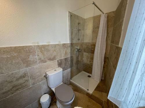 une salle de bain avec toilettes et douche dans l'établissement Joli Studio à 100m des plages, à Toulon