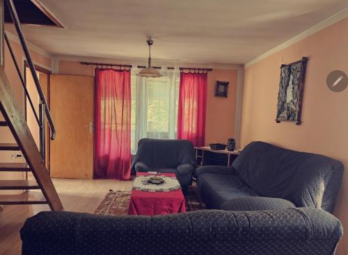 a living room with two chairs and a table at Radetov konak in Ðunis