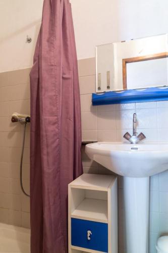 une salle de bain avec un lavabo et un rideau de douche dans l'établissement Gite 