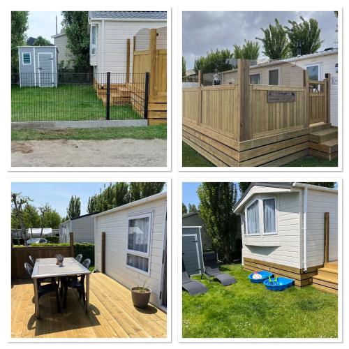 a series of four pictures of a tiny house at vakantiehuisje tis ier goed in Jabbeke