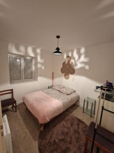 - une chambre avec un lit et une lampe sur le mur dans l'établissement la vie est belle, à Saint-Jean-de-Moirans