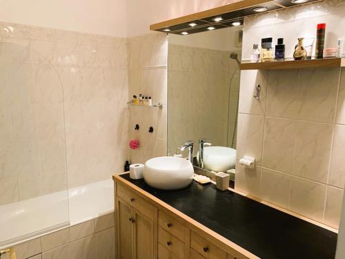 une salle de bains avec lavabo et baignoire dans l'établissement LE PARADIS - 2 chambres, balcon, parking, à Boulogne-Billancourt