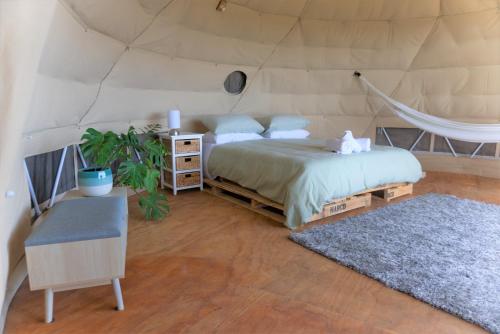 Postel nebo postele na pokoji v ubytování 1 Waipu Off-grid Eco Seaview Geodesic Glamping Dome
