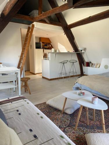 Ruang duduk di Charmant studio cosy et lumineux à 40 min de Paris