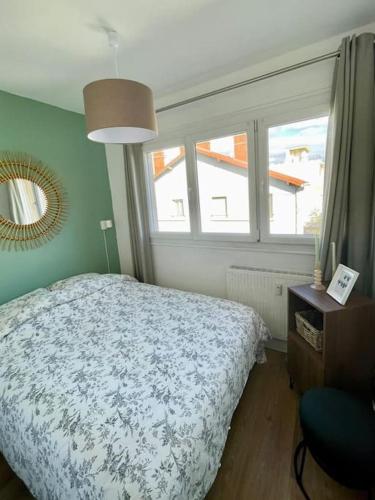 une chambre avec un lit, une fenêtre et un miroir dans l'établissement Le Rivière #Proche Centre#Calme, à Clermont-Ferrand