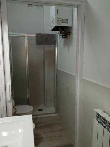 a bathroom with a shower with a toilet and a sink at La Dodicesima Luna in Peccioli