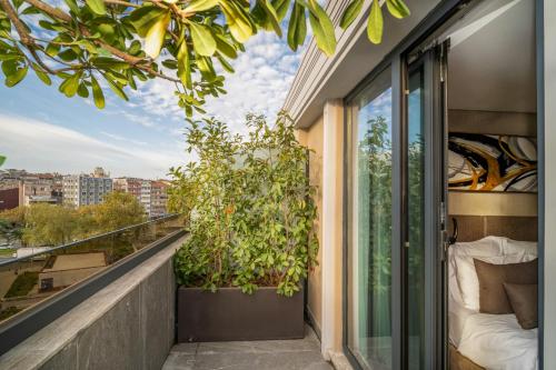 un balcone con un letto e una pianta di Rayelin Hotel Old Town a Istanbul
