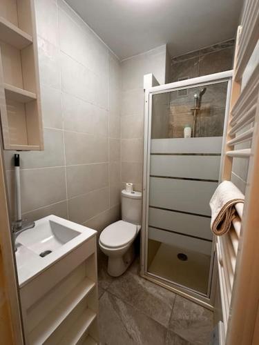 une salle de bain avec toilettes, lavabo et douche dans l'établissement Charmant Studio Moderne et lumineux 1min gare, à Marseille
