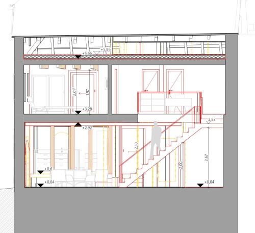 a drawing of a house with a staircase at Villa Maison Eveline mit Privat Spa - chez Douverne in Sommerach