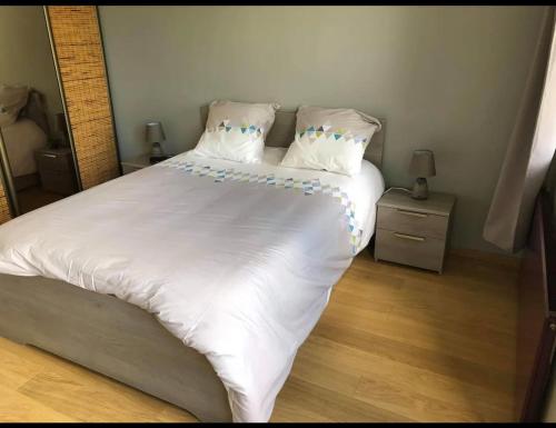 a bedroom with a large white bed with pillows at Résidence Le Tuc Saint Jean in Dax