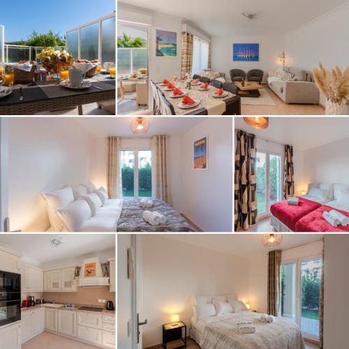 un collage de photos d'une chambre et d'un salon dans l'établissement Le Jardin Secret by Golden Riviera, à Antibes