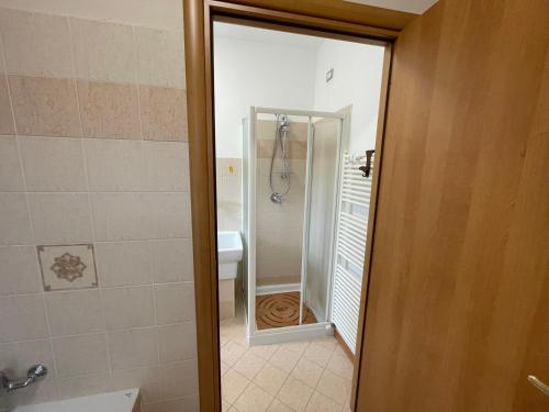 a bathroom with a shower and a toilet and a sink at Casa MontOrfano Erbusco in Erbusco