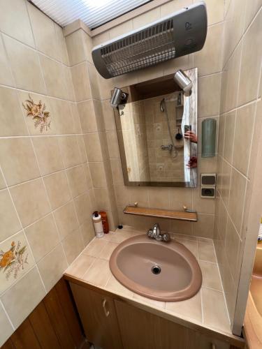 une salle de bain avec un lavabo et un miroir dans l'établissement Maison 3 chambres, à Roubaix