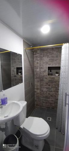 Koupelna v ubytování Cabaña aldea primaveral