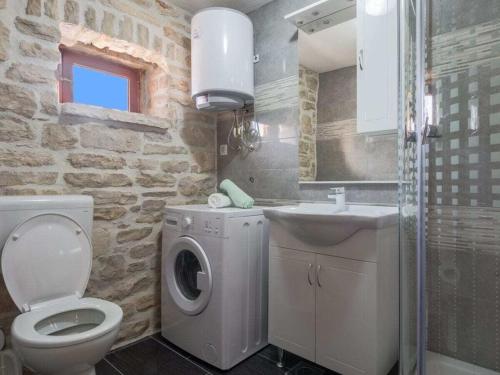a bathroom with a toilet and a sink and a washing machine at Irena Comfortable holiday residence in Benkovac