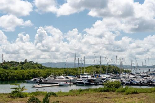 Une bande de bateaux amarrés dans un port dans l'établissement Studio avec vue sur mer à l'Etang Z'Abricot, à Fort-de-France