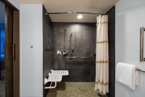 a bathroom with a shower with a shower curtain at Courtyard by Marriott Chicago at Medical District-UIC in Chicago