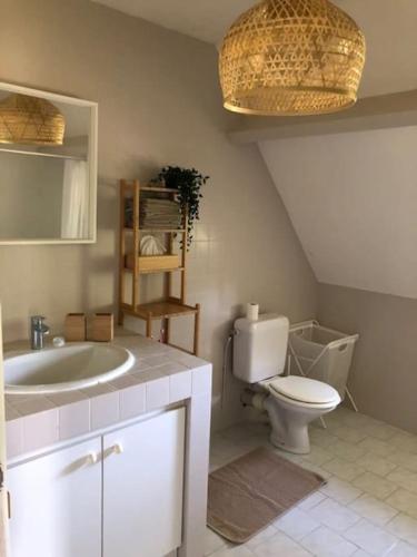 une salle de bain avec toilettes et lavabo dans l'établissement Deauv'hills House, à Deauville