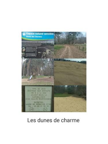 a collage of four pictures of a dirt road at Gîte la tourterelle in Rancy