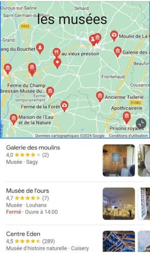 a screenshot of a cell phone screen with a map at Gîte la tourterelle in Rancy
