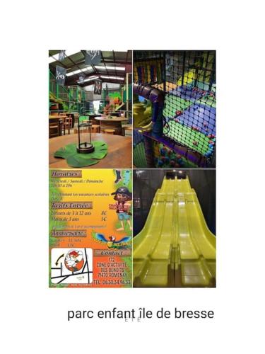 a collage of pictures of a playground at Gîte la tourterelle in Rancy