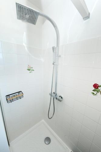 une douche avec pommeau de douche dans une salle de bain dans l'établissement Bleu Horizon YourHostHelper, à Palavas-les-Flots