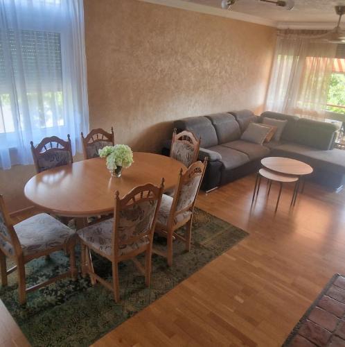 a living room with a table and a couch at Am Gifizsee 3 Zim Apartment für Familien in Offenburg