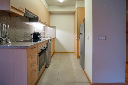 a kitchen with a refrigerator and a stove at Apartaments Superior in El Tarter