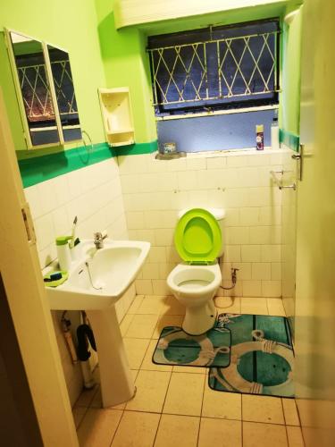 a bathroom with a green toilet and a sink at 3-Bedroom Oasis with Pool in Johannesburg
