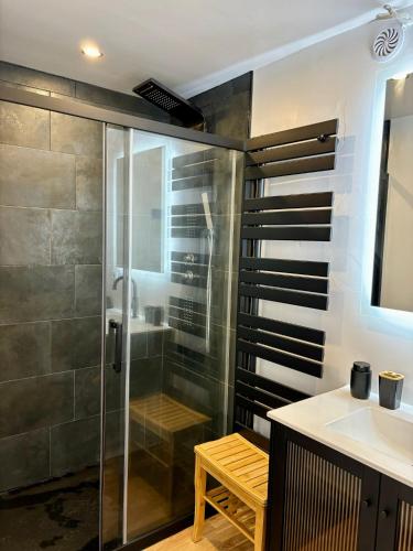 une salle de bain avec douche et lavabo dans l'établissement Appartement neuf 2 pièces 43m2 