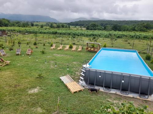 an overhead view of a swimming pool in a field at Myudro agaraki in Bagdatʼi