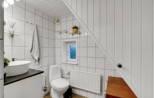 a white bathroom with a toilet and a sink at Stunning Home In Vestervig With Wifi in Vestervig