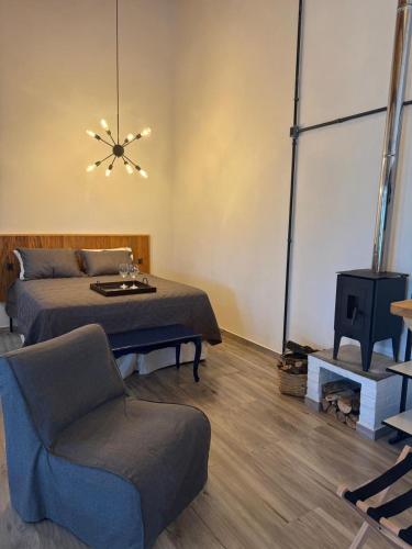 a bedroom with a bed and a chair and a television at Espaço RAVI 1 in Monte Verde