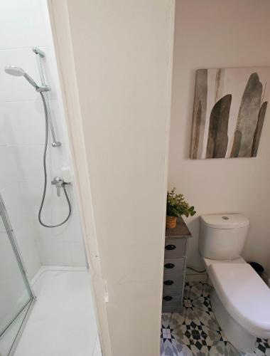 a bathroom with a shower and a toilet at Cottonera Cara in Cospicua
