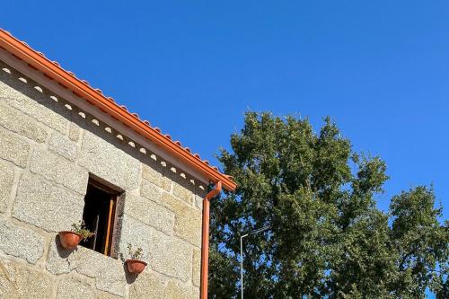 a window on the side of a building next to a tree at Quinta dos Mascarenhas Nature House in Oliveira do Hospital