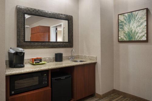 a bathroom with a sink and a mirror at Courtyard by Marriott Santa Barbara Goleta in Santa Barbara