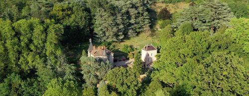 an aerial view of a house in the middle of a forest at Cabane de la Saône by Lyon Country House in Caluire-et-Cuire